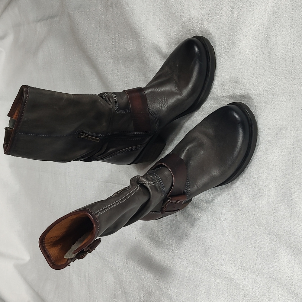Pikolinos Tall Combat Boots Dark Gray Boots Brown Buckles Biker Boots Size EU 36 - Picture 1 of 10